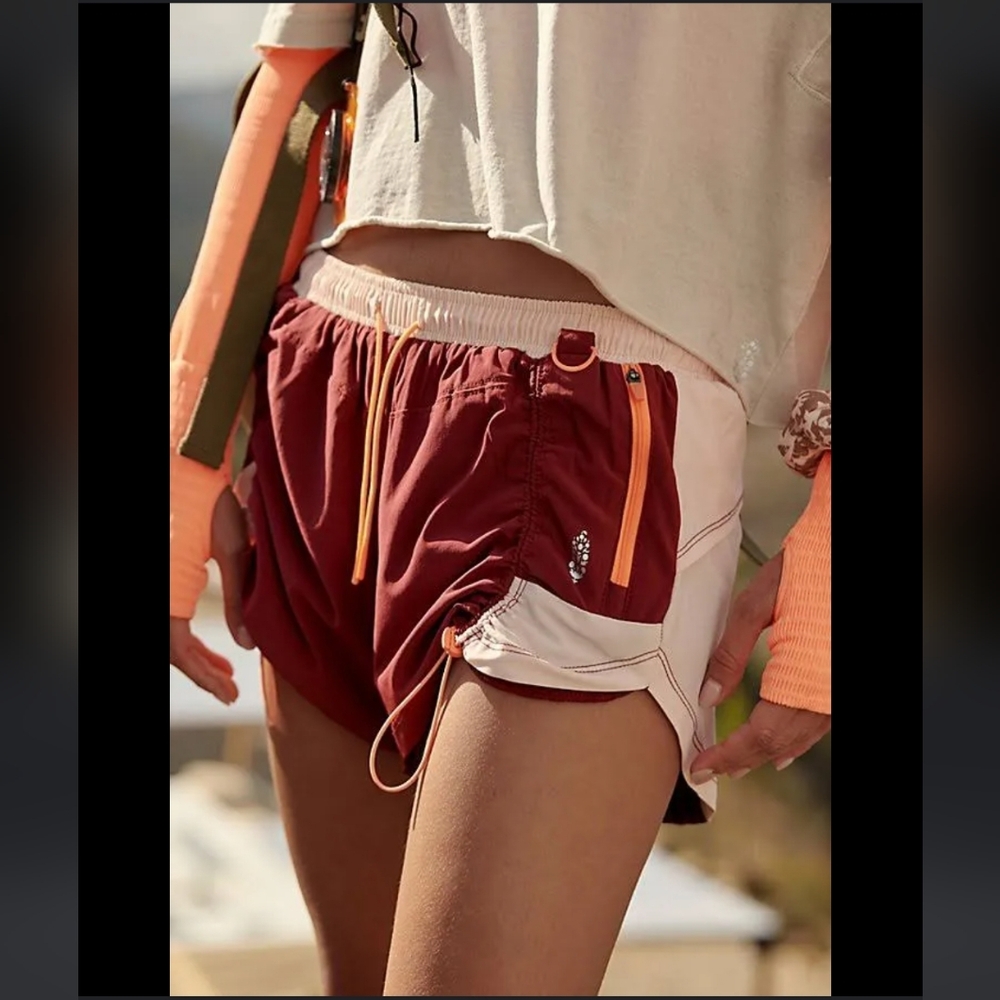 Free People Two-Tone Burgundy and Blush Athletic Shorts